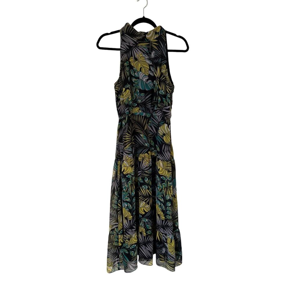 Sam Edelman Dress Size 4 Multicolor Tropical‎ Leaf Print Sleeveless Halter Midi